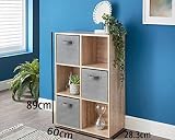 spot on dealz 6 Cubes Wooden Storage Shelf Oak Grey Fabric Baskets 60x28x89cm view 4