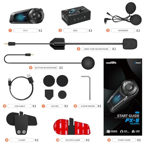 FODSPORTS FX-S Motorcycle Helmet Bluetooth Headset, 2 Pack Helmet Intercom, Bluetooth for Motorcycle Helmet, Motorcycle Bluetooth Intercom (IP67 Waterproof/Noise Reduction/Microphone) (Double Pack)