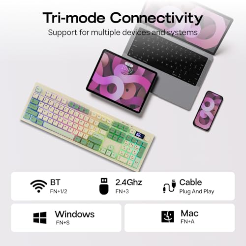 EPOMAKER Aula S102 Pro Teclado Gaming de Membrana con Pantalla TFT, Volume Knob & Number Pad, BT/2.4G/USB, RGB, Creamy Silicone Structure, Teclado Silencioso para Juegos de PC/Oficina (Yellow)