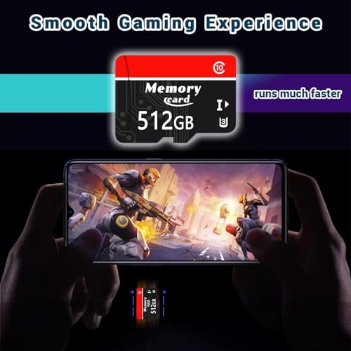MicroSDXC MicroSD Card 512GB Micro Card + Adapter,100MB/s Read Speed,C10 U3 V30 A2, 4K UHD for Smartphone,Camera and Drone