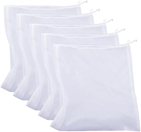 Pinfox 75 Micron Nylon Straining Bag Fine Mesh Food Strainer Bag, Multi Purpose Food Grade Filter Bag for Nut Milk, Juice, Cold Brew, Home Brewing (5 Packs, 19.09" x 16.73")