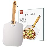 SPLENDR Aluminum Metal Pizza Peel with Foldable Wood Handle 12 Inch x 14 Inch Great Gift for Homemade Pizza Lovers. Easy Storage Pizza Paddle for Baking Bread