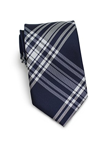 Bows-N-Ties Men's Necktie Contemporary Tartan Plaid Silk Satin Tie 3 Inches (Navy and Silver)