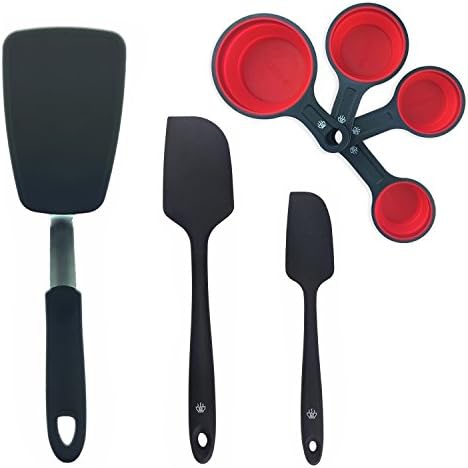 Series 1 Kitchen Utensil Set (7 Piece Set) Flex Seamless Silicone Turner Spatula Collapsible Measuring Cups Non-Stick Silicone Spatula Set Reinforced Stainless Steel Core BPA Free 600ºF Heat-Resistant