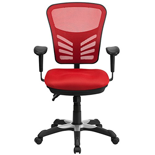 Flash Furniture Mid-Back Red Mesh Multifunction Executive Swivel Chair with Adjustable Arms