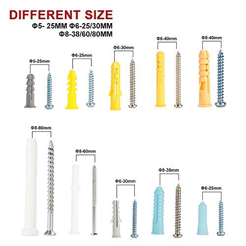 Plastic Drywall Wall Anchors Screw Assortment Kit 300 Pieces
