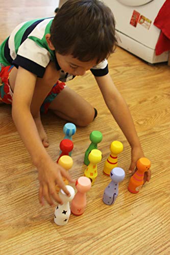 TOWO Wooden Skittles for Children - Wooden Skittle Set with Animal Faces and Numbers - Large 10 pin Bowling Set for Kids - Wooden Toys for 2 Year Old - Thumbnail 3