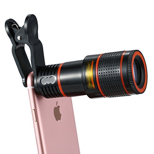 Cell Phone Camera Lens Kit, 12X Optical Zoom Universal High Definition Focus Telescope Mobile Phone Lens with Universal Clip for iPhone, Samsung Galaxy, HTC, Sony, LG & Most Smartphones