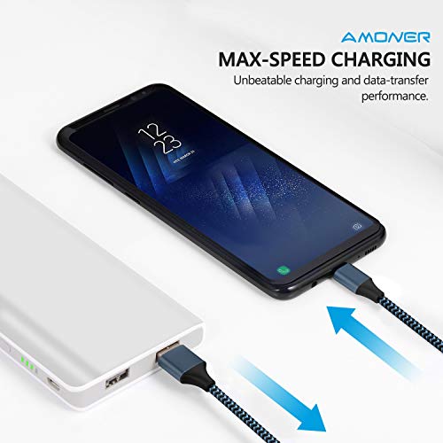 Amoner USB Type C Cable, Braided USB-C to USB-A Charger (3 Pack/3 Ft) with Reversible Connector Compatible with Samsung Galaxy S10 S9 S8 plus Note 9 8, Moto Z, LG V30 V20 G5, USB C Devices (Blackblue)