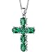 PEORA Simulated Emerald Cross Pendant Necklace for Women 925 Sterling Silver, 4.50 Carats total Oval Shape, with 18 inch Chain, Emerald Necklace, May Birthstone, w/Jewelry Box