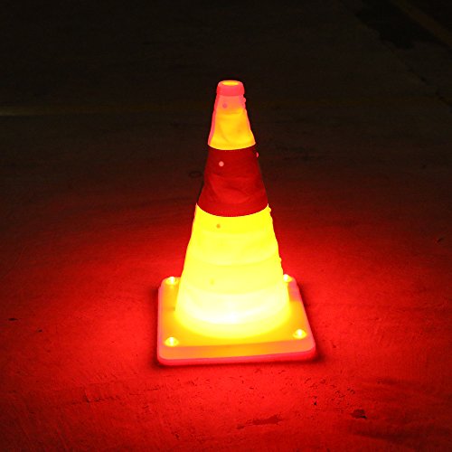 TOP YAO LED Flashing Rechargeable Collapsible Orange Traffic Cones