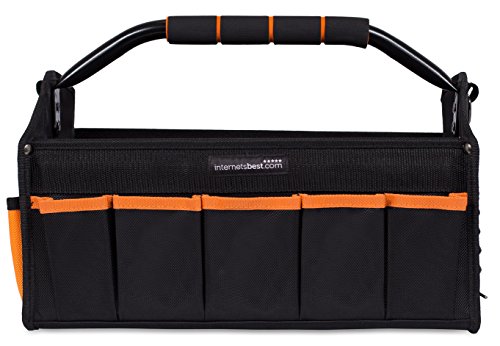 BIRDROCK HOME Open Top Electricians Tool Bag - Stiff Frame Tote Tool Box - 16 Pocket Utility Tool Bin - 17 Inch