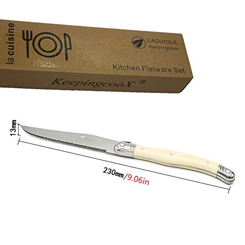 image for KeepingcooX Laguiole Steak Knife with Ivory Handle, Serrated Blade, St