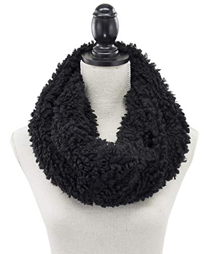 StylesILove Women Soft Fluffy Faux Fur Solid Color Infinity Tube Scarf - 4 Colors (Black)