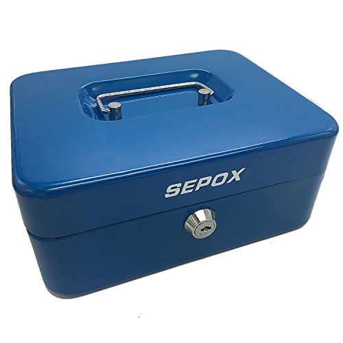 SEPOX Cash Box, Locking Cash Box With Money Tray, Medium, Blue