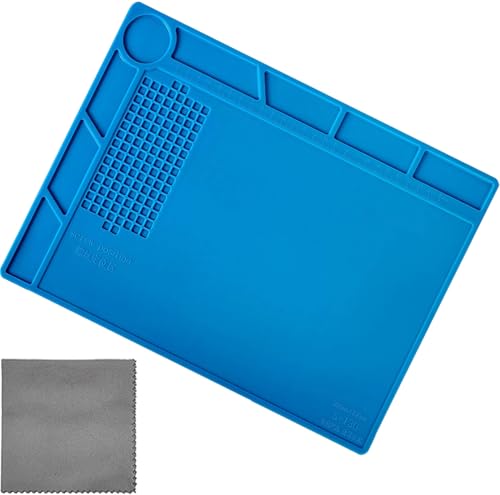 TICFROG Watch Repair Mat, 25cm x 35cm Silicone Work Mat Heat Resistant 932°F, Solder Mat Silicone Pad with Scale Ruler and Screw Position for Wristwatch, Eyeglass, Phone Electronics Repair, Blue