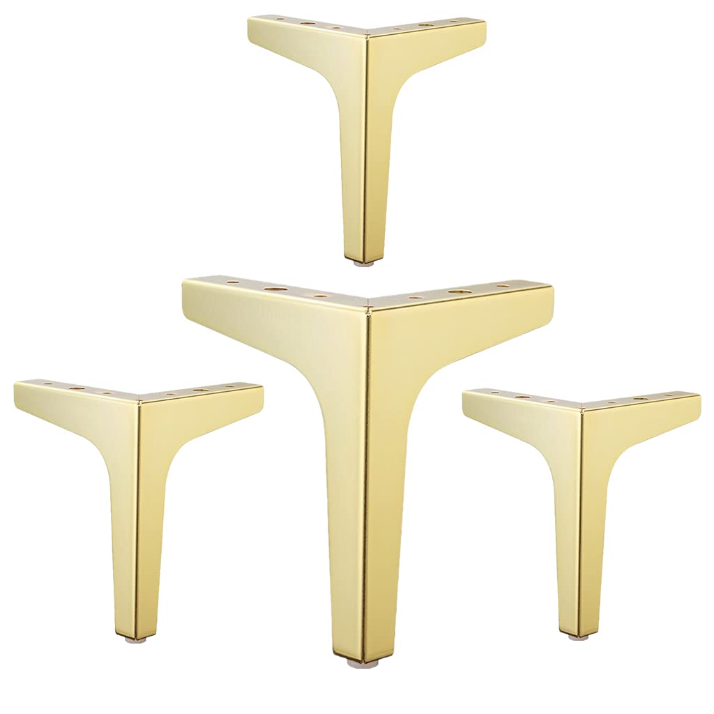 Eidoct 4" / 10cm Furniture Legs,Modern Style Furniture Sofa Legs Metal Gold Triangle Feet for Table Cabinet Cupboard Sofa, Gold
