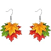 Fall Maple Leaf Earrings for Women Dangling Acrylic Dangle Drop Fish Hook Pretty Leaves Autumn Earring Trendy Seasonal Burnt Orange Accessories Fashion Thanksgiving Jewelry for Mother Her