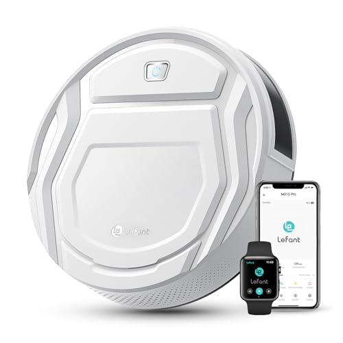M210 Aspirateur Robot, Robot Aspirateur Autonomie Mince Silencieux, Connecté avec WiFi/Alexa/App, 3 Modes d'aspirations, Programmable, Idéal pour Les Poils d'animaux Tapis Sols Durs, Blanc