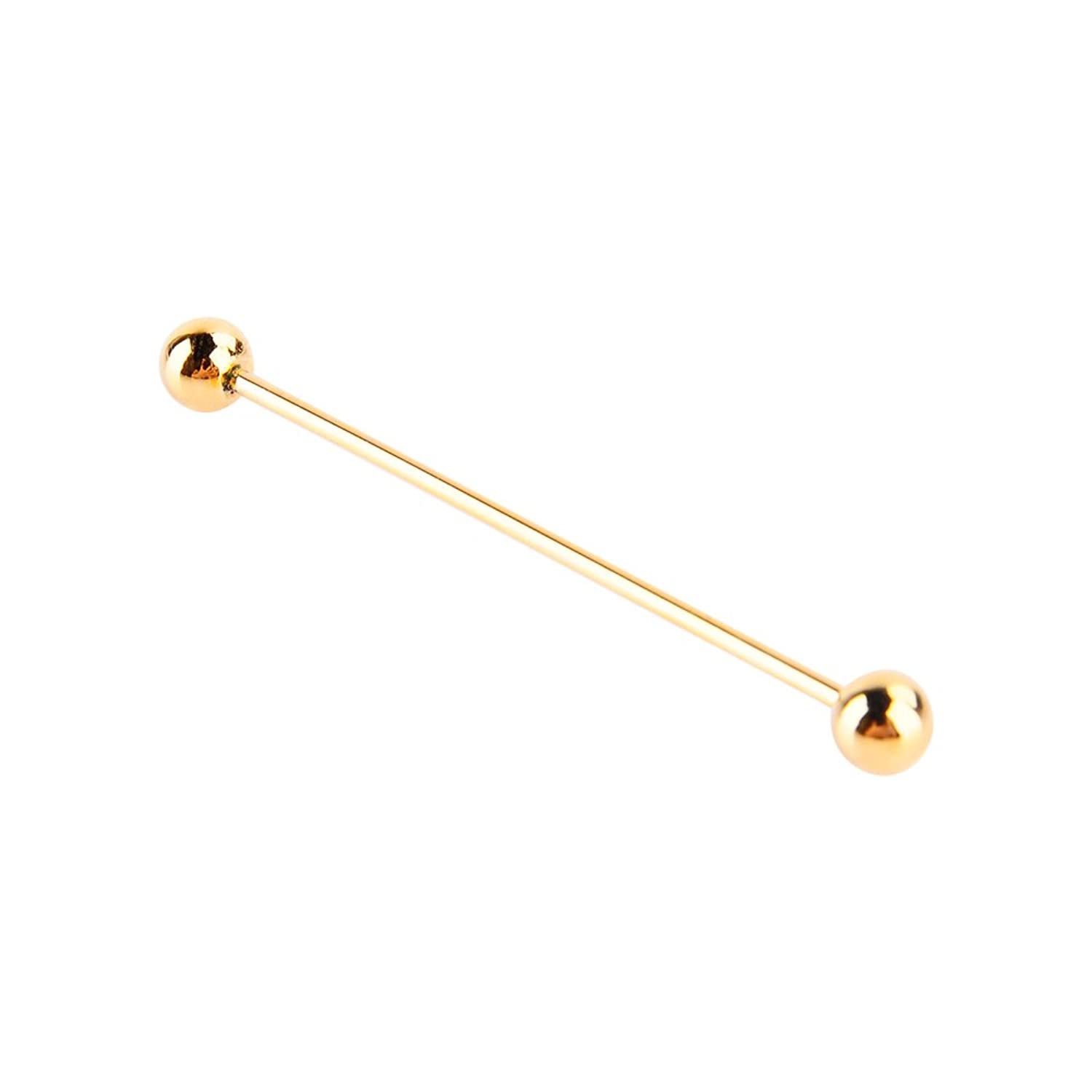 2 Pcs Men Gold Plated Tone Steel Collar Tie Pin Shirt Collar Stud Barbell Bar Clip Clasp Brooch, 6CM