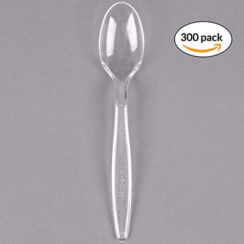 Netko Clear Plastic Tea spoons - Heavyweight Disposable Cutlery Utensils 300 Pack