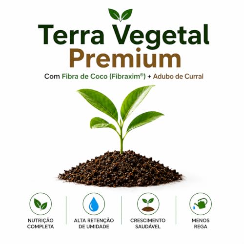 Terra Vegetal Premium 5kg com Fibra de Coco (Fibraxim) e Adubo de Curral | Substrato Orgânico Rico em Nutrientes | Alta Retenção de Umidade | Embalagem Reforçada | Ideal para Vasos, Hortas e Jardins