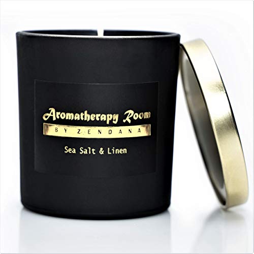 Aromatherapy Stress Relief – Scented Soy Wax Candle – Natural Organic Relaxing Fregrance, 50 Hours Clean Burn, Fresh, Scent, Sea Salt Linen, Best gift For Mothers Day From Daughter, Son