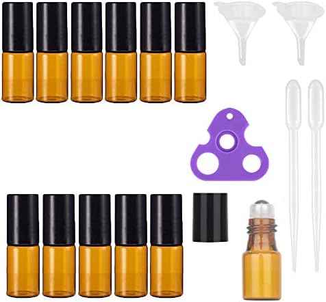 価格交渉ok送料無料 遮光瓶 ロールオンボトル 詰め替えボトル ガラスロールタイプ アロマオイル瓶 香水 精油 小分け 茶色3ml アロマボトル 漏斗2個 保存容器 デルタオープナー1個付き プラスチックスポイト2本 12本セット