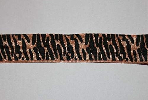 10 Yards Tan Black Tiger Print Foldover Fold Over Stretch Elastic Foe Hair Ties Embroidery Applique Fabric Delicate DIY Art Craft Supply for Scrapbooking Gift Wrapping