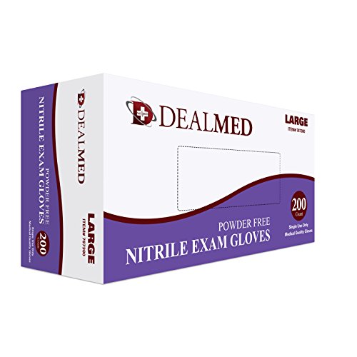 Dealmed Brand Nitrile Medical Grade Exam Gloves, Disposable, Latex-Free, 200 Count, Size Large