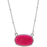 YUJIAXU Framed Etched Oval Faux Druzy Glitter Statement Short Necklace for Girls and Women Outfit Jewelry