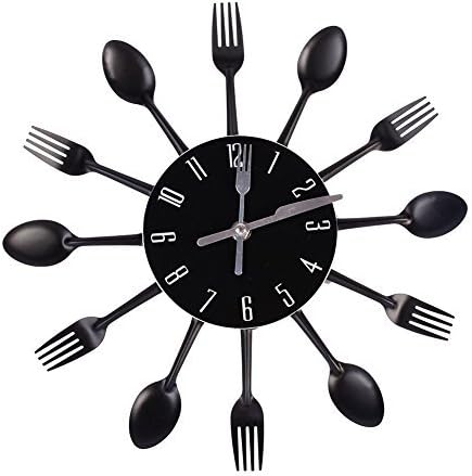 Abill Black Cutlery Clock For Kitchen Fork Knife Spoon Decorative Wall Clock