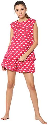 Huggs Luxury 100% Cool Cotton 2pc Short Pyjama Set for Women Super Soft Pyjamas Shorts for Women Printed Top & Bottom Sleepwear Set Comfortable Fit Pyjamas Cotton Loungewear Notch Collar Pjs