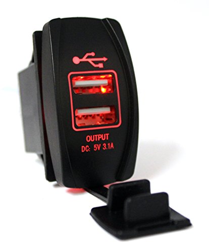 Cllena Universal Car USB Charger – Dual USB Power Socket LED Light for Rocker Switch Panel (Red)