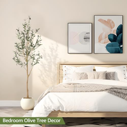 Realead 6ft Artificial Olive Tree, Tall Faux Olive Tree Plants, Fake Potted Olive Silk Tree with Branches and Fruits, Artificial Trees for Modern Home Office Living Room Floor Decor Indoor (72in)