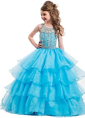 Zhoumei Girls' Beaded Ball Gowns Birthday Party Pageant Dresses 6 Blue