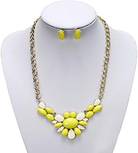 Harlow Couture Fashion Faceted Yellow Rhinestone Bib Pendant Statement Necklace &amp; Earrings
