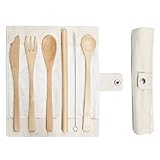 Organic Reusable Bamboo Utensils With Straw | Bamboo Travel Cutlery Set | Eco Friendly | Biodegradable | Flatware Set With Cotton Pouch For Camping, Travel, Picnic, Office, Hiking, Party, School Lunch