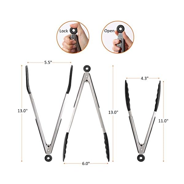 Cooking-Tongs-Set-of-3-Stainless-Steel-Kitchen-Tongs-with-Silicone-Tips-Including-12-Spatula-Tong-for-Easy-Turning-and-2-Basic-Food-Tongs9-12-for-BBQ-Salad-Grilling-Serving-Black Kitchen Tongs 9”+12”, Cooking Tongs with Stainless Steel, Silicone Tongs for Serving, Nonstick Food Tongs Set of 3