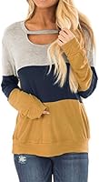 Minclouse Women's Color Block Long Sleeves Tunic Cutout Choker Tops Crew Neck Casual Loose Blouses Cute Sweatshirts