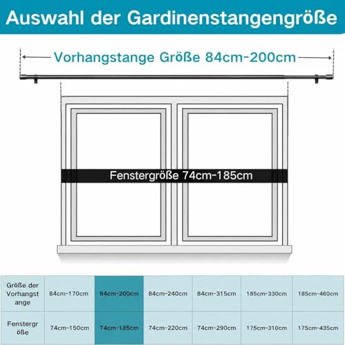 Curtain Rod Rod Curtain Poles with Support for Living Room Bedroom 84-185 cm (White Φ25 mm)