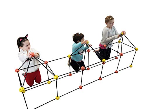 Matchaccino Construction Fort Building Kit - 77 Pieces with Storage Bag - Orange and Yellow - Thumbnail 4