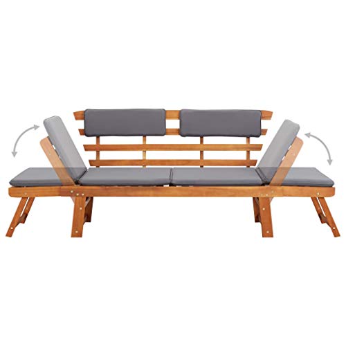 Tidyard 2-in-1 Verstellbar Gartenbank Sonnenliege Balkon Bank Balkonsofa Balkonmöbel Sitzbank Garten Gartensofa 2 Sitzer Holzbank Gartenliege Balkon Terrasse, Dunkelgraue Auflage – Bild 4