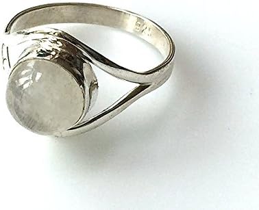 Shanya Sterling Silver Ethnic Ring Rainbow Moonstone, made of Solid Silver and genuine Rainbow Moonstone, each ring is individually handcrafted. The stone size is 6 x 6 mm. Design SSCRM. UK Size.