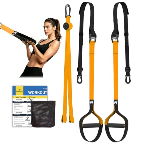 RHINOSPORT Schlingentrainer Sling Trainer Set mit Türanker Einstellbar Fitness Zuhause Suspension - geeignet für unterwegs und für das Training im Inn