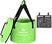 Premium Compact Collapsible Bucket by Freegrace - Portable Folding Water Container - Lightweight & Durable - Includes Mesh Pocket (Green, 10L (Lid))