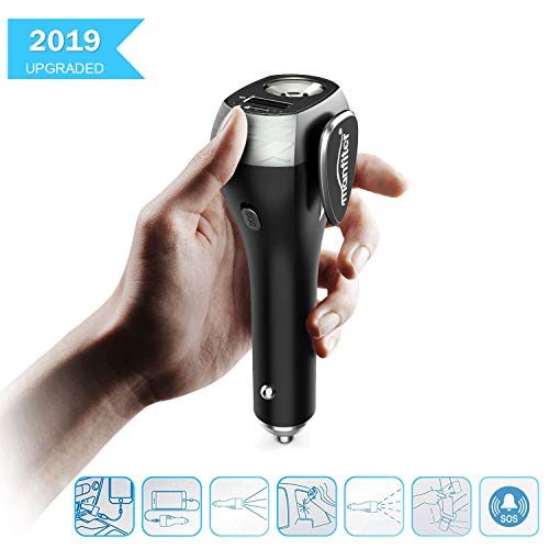Manfiter Car Charger for Emergency Tool for Car Window Breaker & Seatbelt Cutter, 2-Mode LED Flashlight, Red SOS Beacon & Emergency alarmer, USB Charger 2200 mAh Power Bank 7-in-1 Escape Device