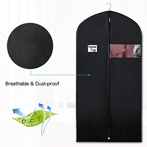Syeeiex Suit Storage Garment Bags - Travel 50-inch Coat Protector Bag with Clear Window and ID Card Holder for Suit, Long Jacket, Dresses, Set of 4