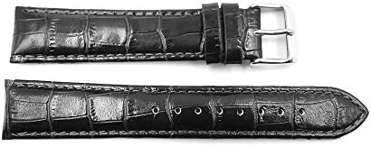 20mm Black Genuine Leather Crocodile Grain Long Replacement Watch Strap Band