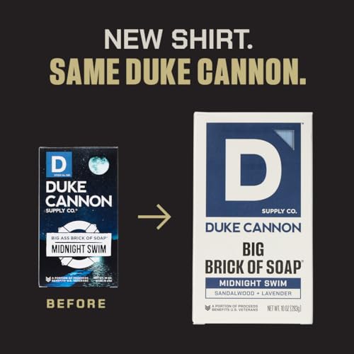 DUKE CANNON MIDNIGHT SWIM BIG BRICK OF SOAP – SANDALWOOD + LAVENDER SCENT, 10 OZ. – LARGE TRIPLE-MILLED BAR SOAP FOR MEN, LONG-LASTING, MOISTURIZING WITH NATURAL OILS, SUPPORTS U.S. VETERANS